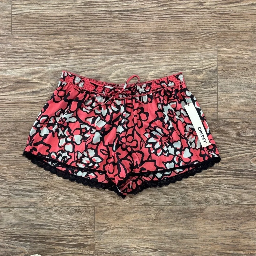 DKNY Coral Floral Lace-Trim Pajama Shorts Women's Size Small NWT